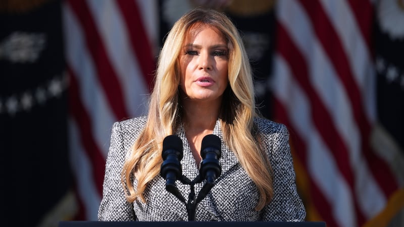 First lady Melania Trump speaks during an event about women's health, in the Rose Garden of...