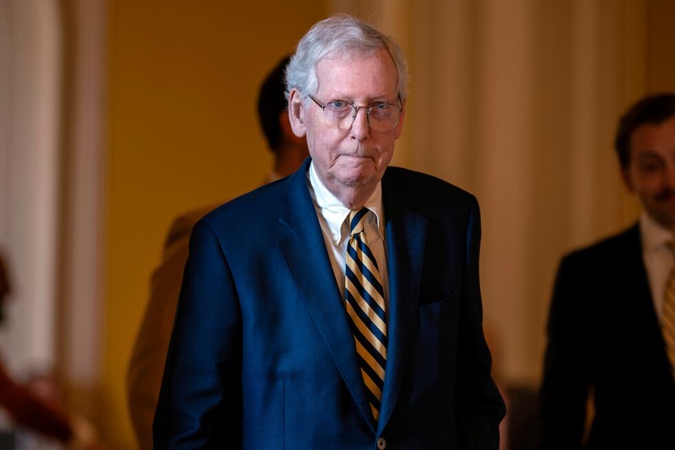 FILE - Senate Minority Leader Mitch McConnell, R-Ky., walks to the chamber at the Capitol in...