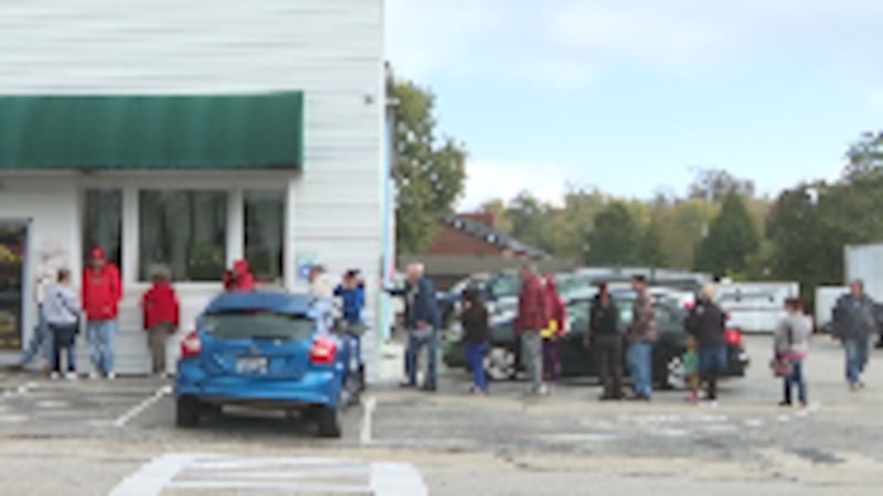 A line forms outside God's Food Pantry in Somerset Monday