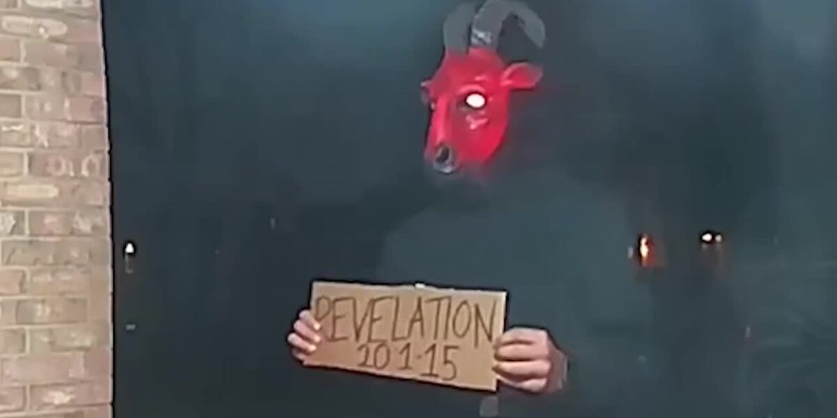 Neighborhood camera shows man wearing satanic mask approaching homes ...