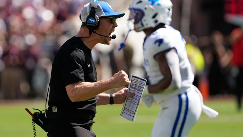 Kentucky head coach Will Stein reacts after a stop on fourth down during the first half of an...