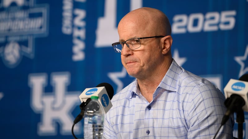 Kentucky head coach Craig Skinner talks to the media after their loss to Texas A&M in the NCAA...