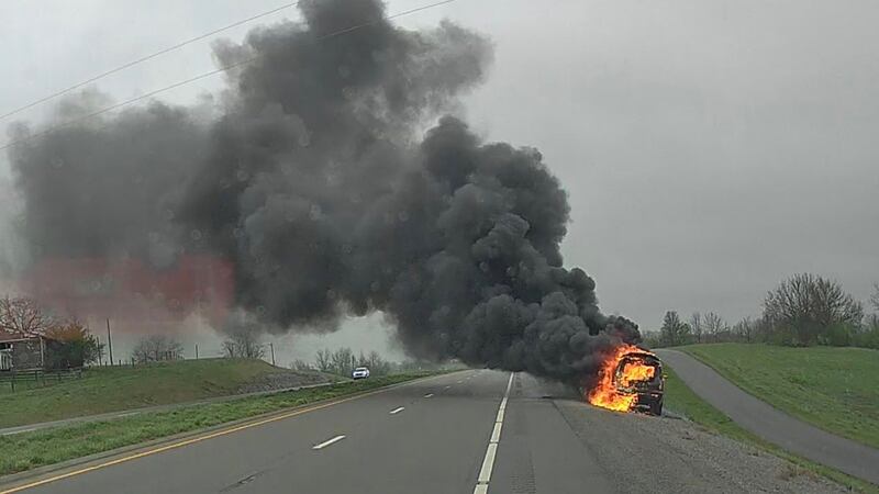 Firefighters respond to a vehicle fire in Jessamine County on Friday.