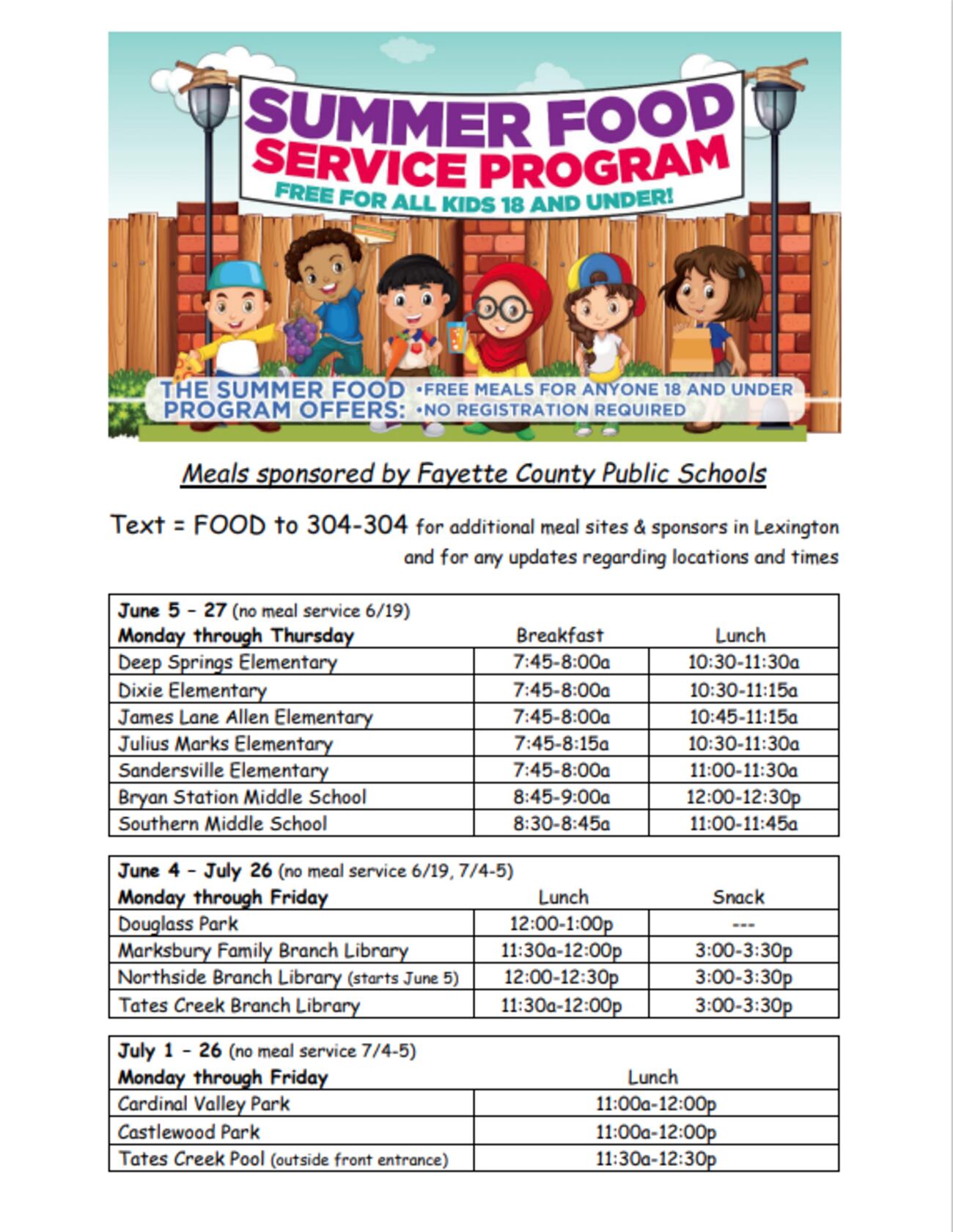 FCPS announces Summer Food Service Program schedule